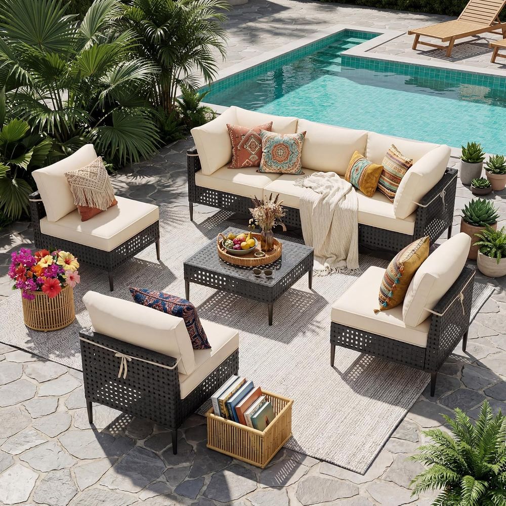 Outdoor Coffee Equipment - 7-Piece High-Leg Outdoor Sectional Patio Sofa