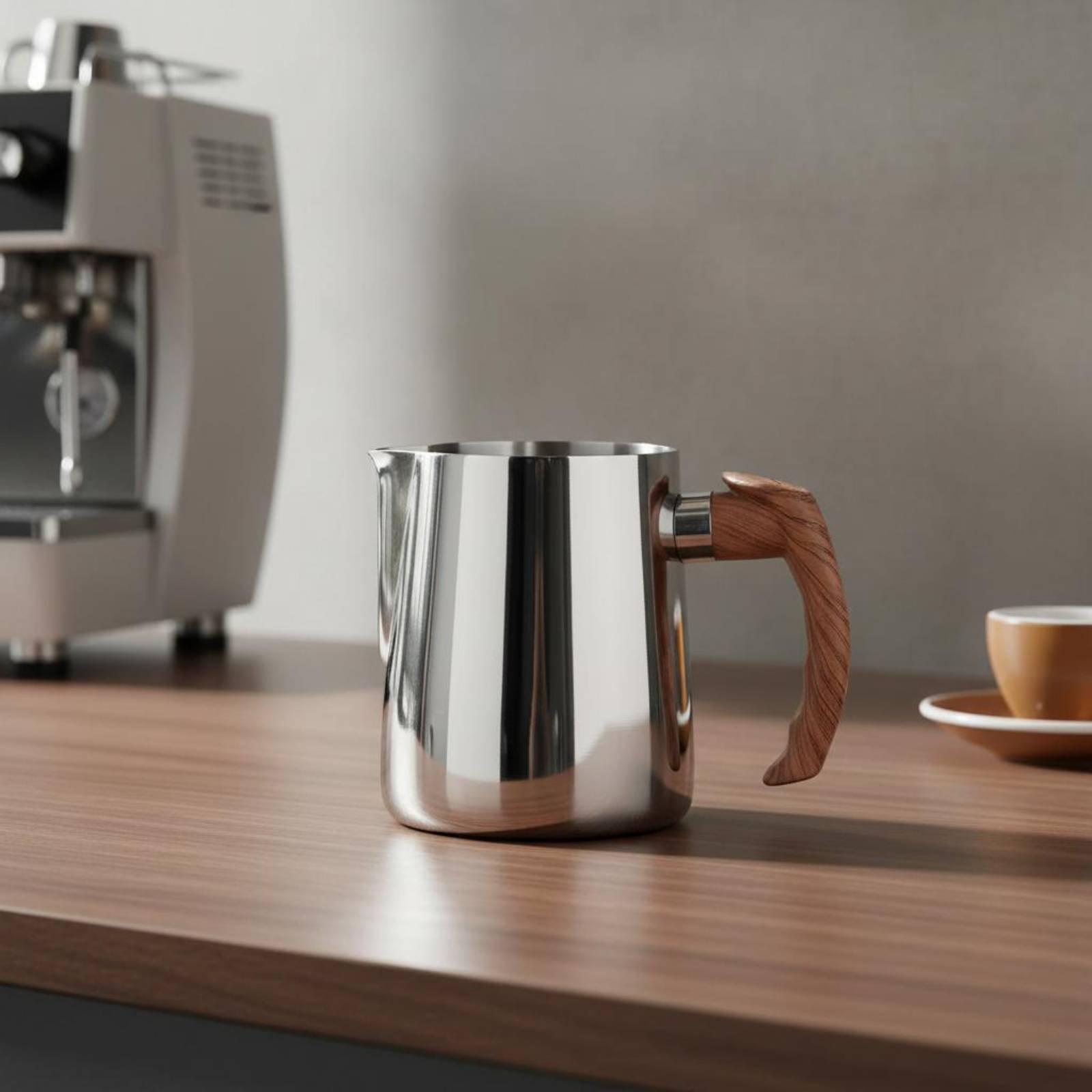 Latte Art Jug with Wooden Hand - Milk Steaming Pitcher のレビューと価格