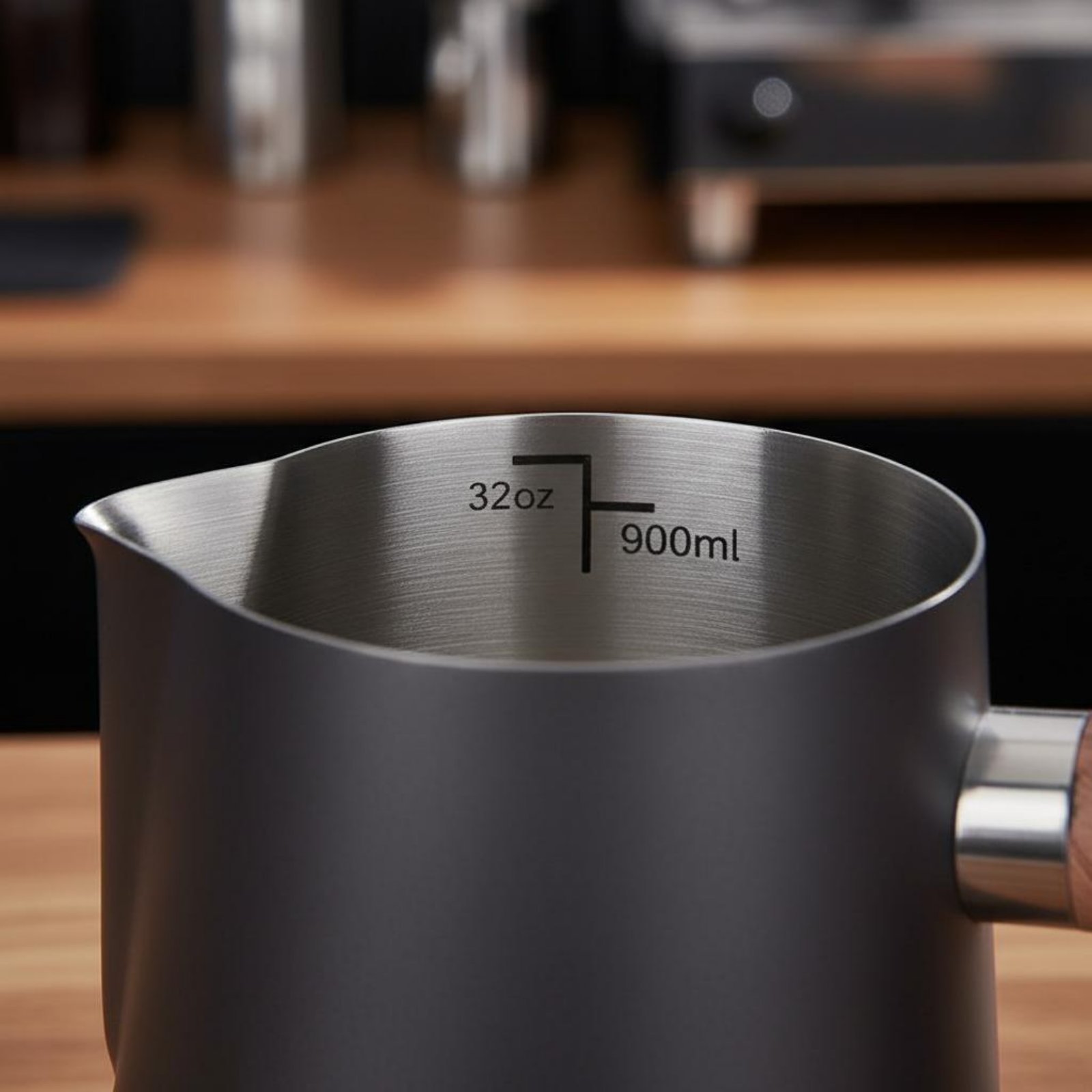 Latte Art Jug with Wooden Hand - Milk Steaming Pitcher のレビューと価格